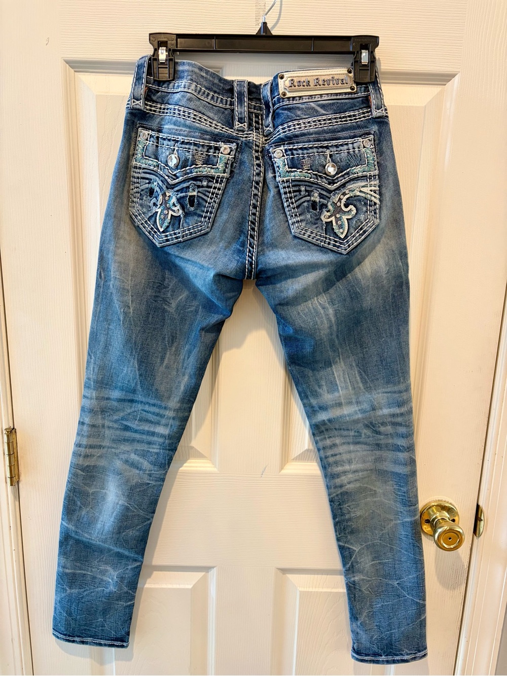 Rock Revival Festival Boho Mid Rise Ankle Skinny Jeans Kyla SZ 25 Cowgirl Rodeo - Picture 5 of 16